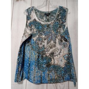 Kaktus Sleeveless Tank‎ Top Blue Gray White Paisley Embellished Casual Blouse